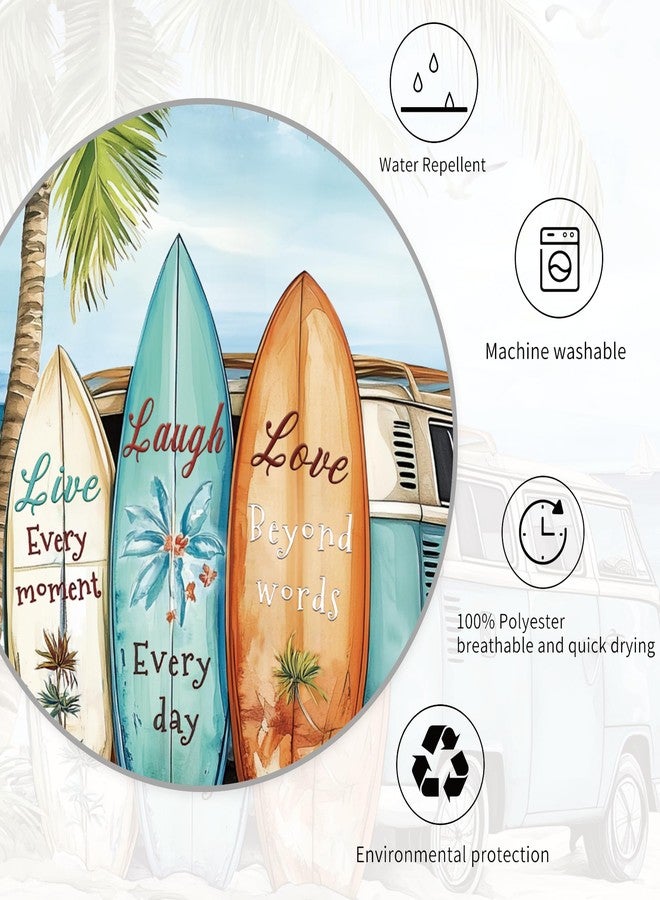 Miyotaa Coastal Beach Palm Surfboard Shower Curtain Set 60Wx71H Inches Ocean Summer Tropical Scenery Hawaii Camping Waterproof Bathroom Curtain with 12 Hooks - Image 4